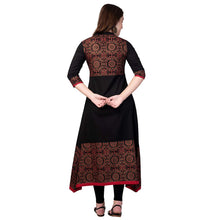 Load image into Gallery viewer, SIDDHANAM Black Gold Print Pure Cotton A-Line Printed Festive Kurta
