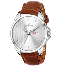Load image into Gallery viewer, SWISSTONE SW480-SLV-BRW Brown Leather Strap Wrist Watch for Men
