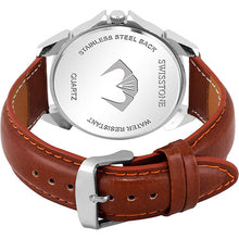 Load image into Gallery viewer, SWISSTONE SW480-SLV-BRW Brown Leather Strap Wrist Watch for Men
